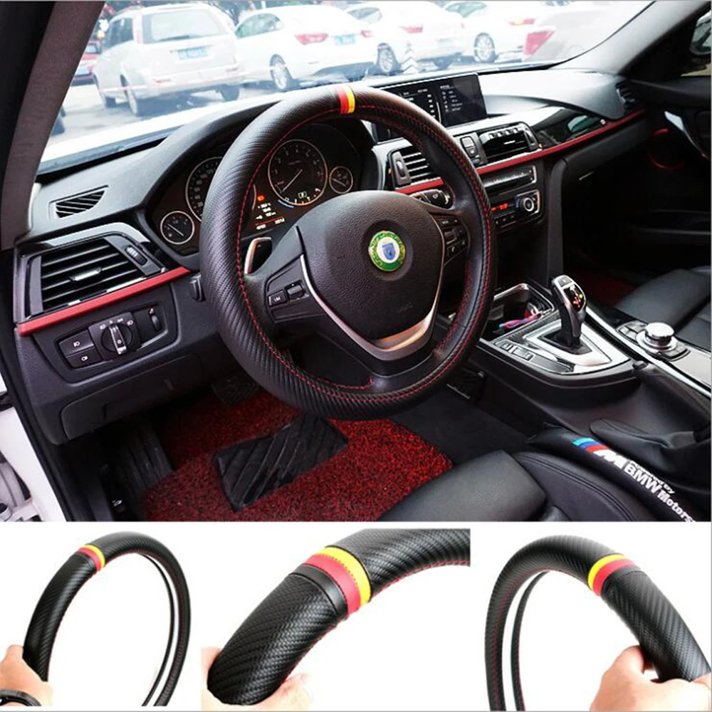 

Steering Wheel Cover Car Styling German Flag Carbon Fiber Leather PU For Volkswagen Skoda Golf 5 4 6 7 Polo Jetta Passat Audi