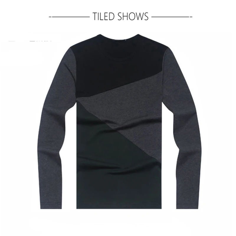 BROWON Casual T-shirts Men Long Sleeve Patchwork Design Streetwear Trend O-neck Plus Size Tshirt Mens Clothing M-5XL BROWON Casual T-shirts Men Long Sleeve Patchwork Design Streetwear Trend O-neck Plus Size Tshirt Mens Clothing M-5XL