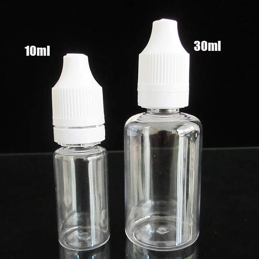 

50pcs 10ml 30ml PET Empty Bottle Plastic Refillable Dropper Bottle,oil E juice Bottlle Needle Tip Eye Drops Black /White Cover