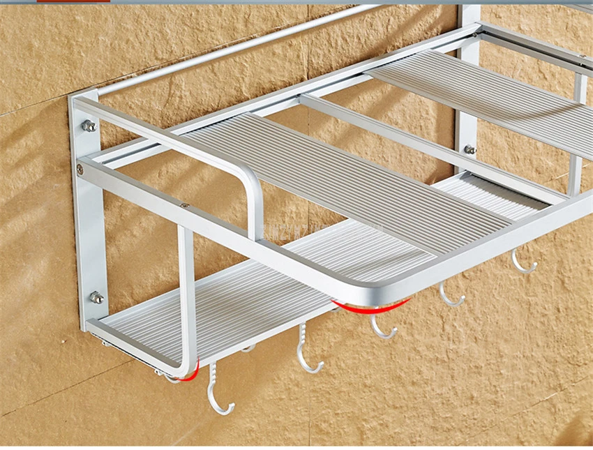 Solid Aluminum Alloy 2 Layer Kitchen Shelf Rack Support Frame Microwave Oven Wall Mount Shelf Bracket Silver Load weight 150kg