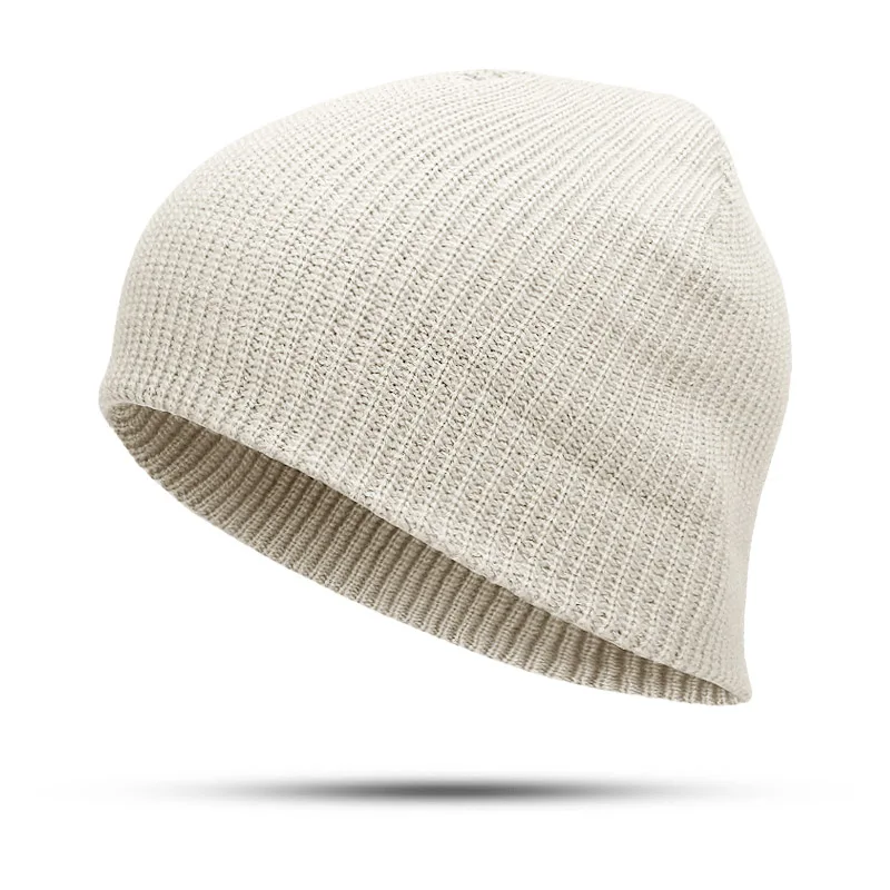 Одноцветная шапка унисекс для мужчин и женщин Skullies Beanies Hedging, Вязаная хлопковая двухслойная ткань, теплая шапка для девочек, шапки s Bonnet - Цвет: Beige