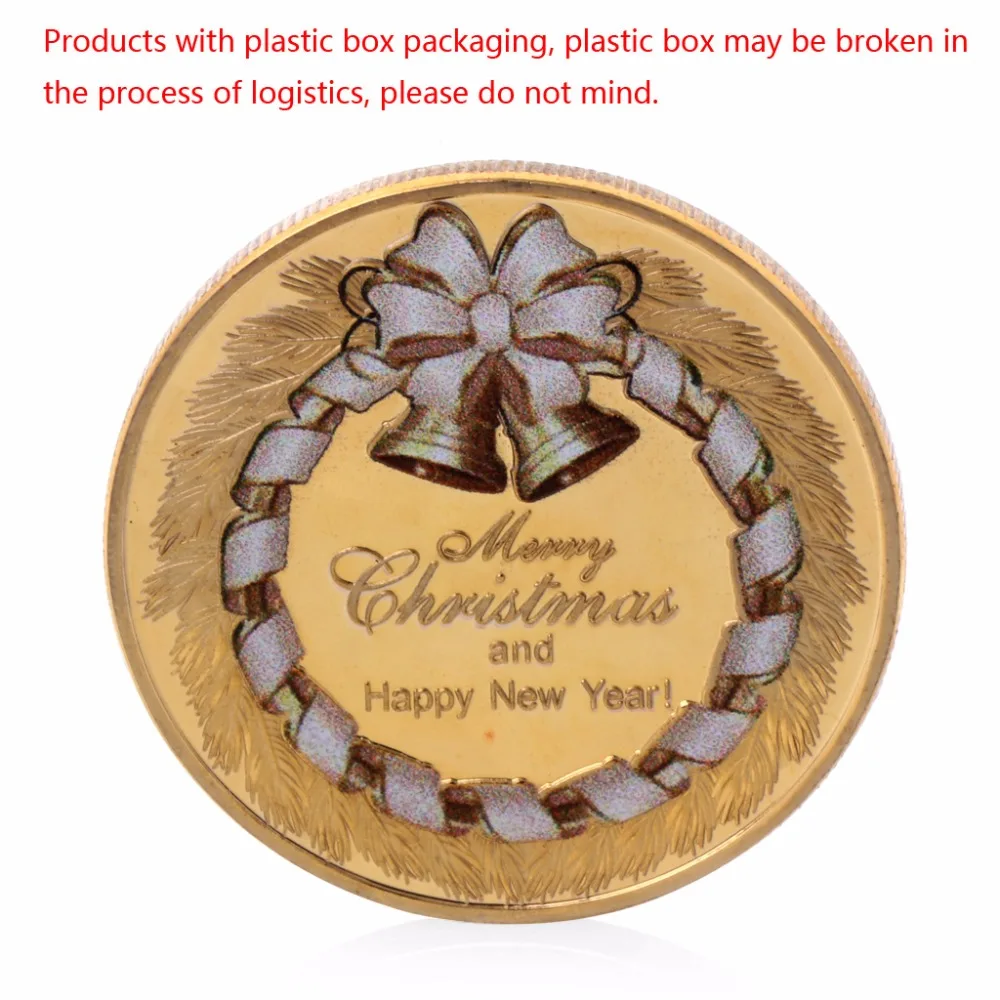 

Gold Plated Merry Christmas And Happy New Year Commemorative Challenge Coin Gift