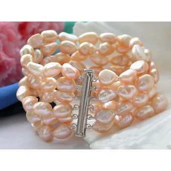 

Perfect Women Birthday,Chirstmas Gift Pearl Bracelet,8'' 6Rows 8-12mm Natural Pink Freshwater Cultured Pearl Bracelet