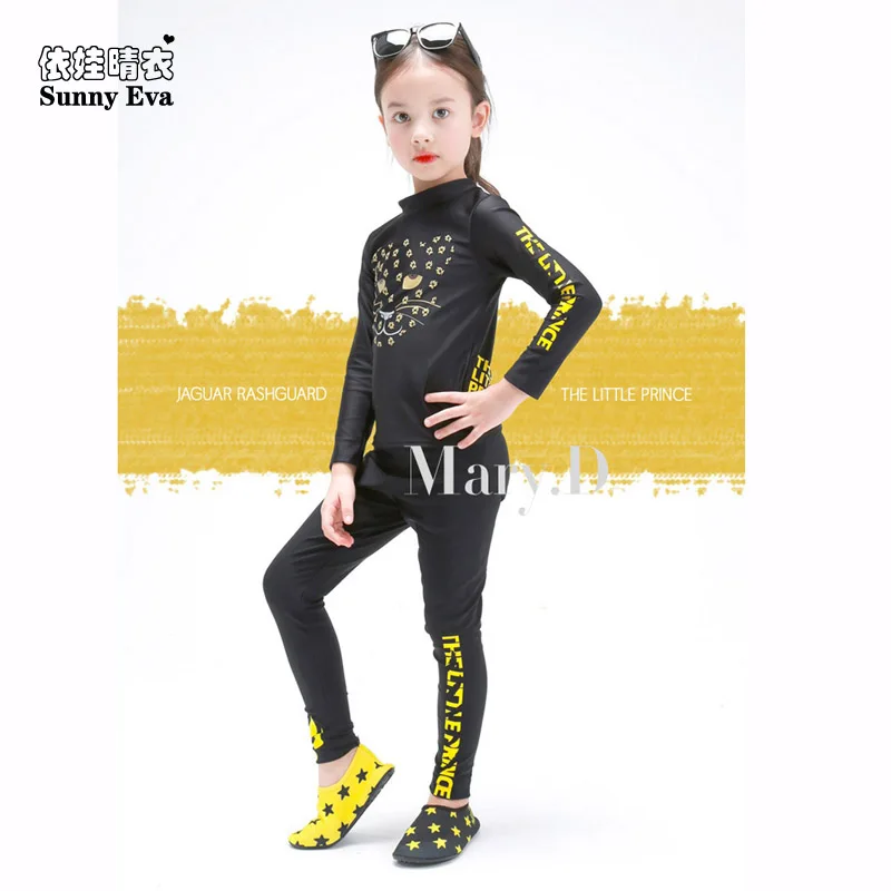 

sunny eva balck kitty Girls Two-Piece Bikini long sleeve Bathing suit with pants Set sport girls two pieces separate children