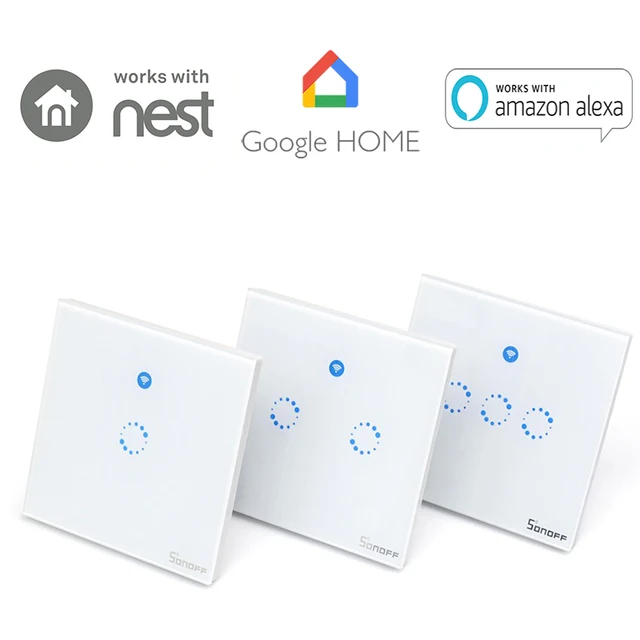 sonoff t1 1 2 3 gang smart wifi wall light switch rf app touch works with nest light