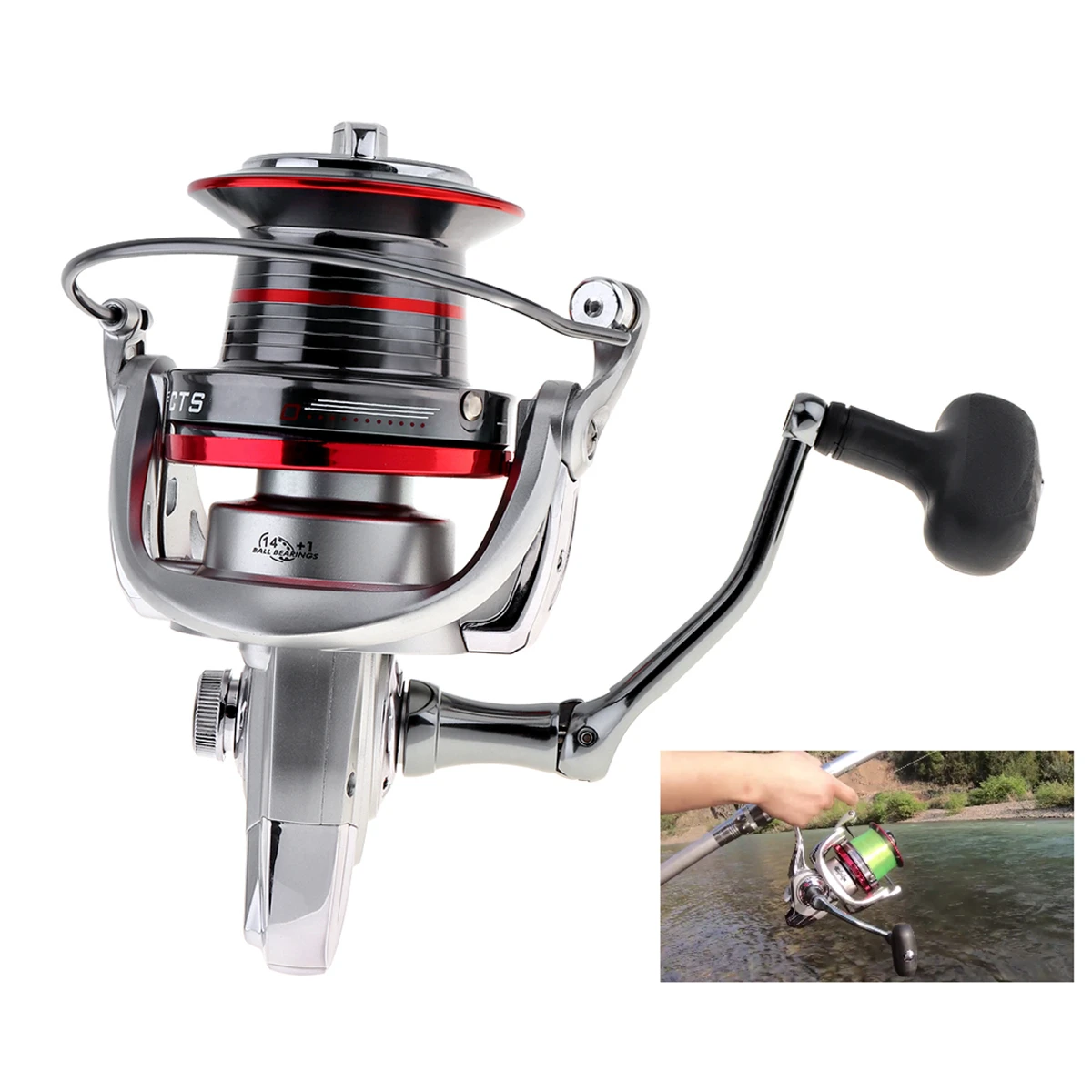 

Full Metal Perfect Spinning Fishing Reel 10000 Series 14+1 Ball Bearing 25KG / 55LB Long Distance Surfcasting Wheel
