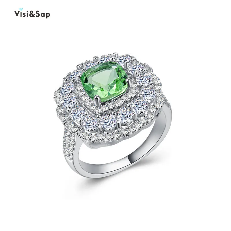 

Visisap Luxury Retro Green Stone Icedout Sparkling Zircon Ring for Lady Anniversary Wedding Rings Manufacturer Accessories B1215