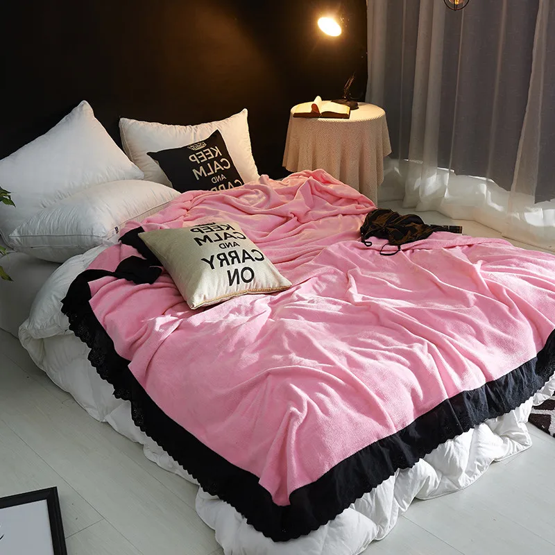 

The Latest Simple Fashion Solid Color Lace Blanket Household Items 100% Polyester Fabric Blanket Home Textiles