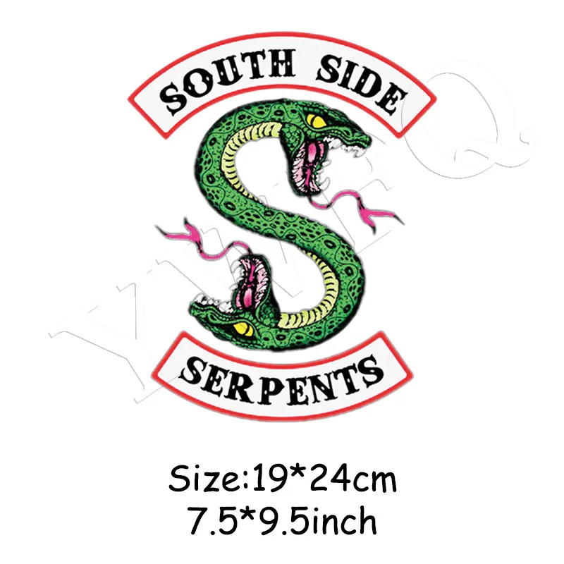 Green Snake Patches DIY Heat Transfer Jacket Applique Iron-on Sticker For Clothes Riverdale South Side Serpents Patch Washable - Цвет: 19x24cm
