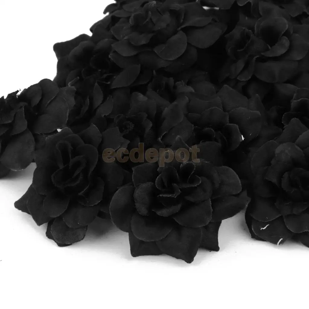 50 шт., искусственные шелковые черные розы, декоративные пластиковые цветы, вечерние украшения для дома