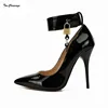 Crossdresser Sexy Stiletto Plus:40-47 48 Padlock zapatos mujer Pointed Toe Ankle Strap shoes woman 12cm metal thin heels Pumps ► Photo 1/6