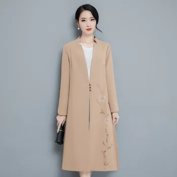 

Women Winter Coat Spring Korean Style Female Slim Long-sleeve Mid-Length Warm A-Line Wool Jacket Solid Color Windbreaker Clothes