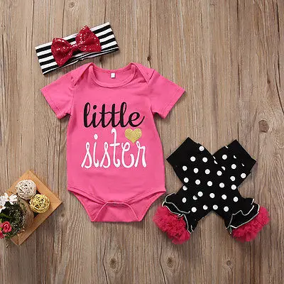 3 шт. комплект для малышей для маленьких девочек детская одежда для новорожденных Розовый короткий рукав комбинезон с надписью + горошек