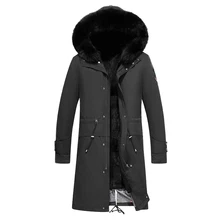Очень длинное утепленное манто Hiver Homme с большим воротником из натурального меха, мужские зимние парки, EMS