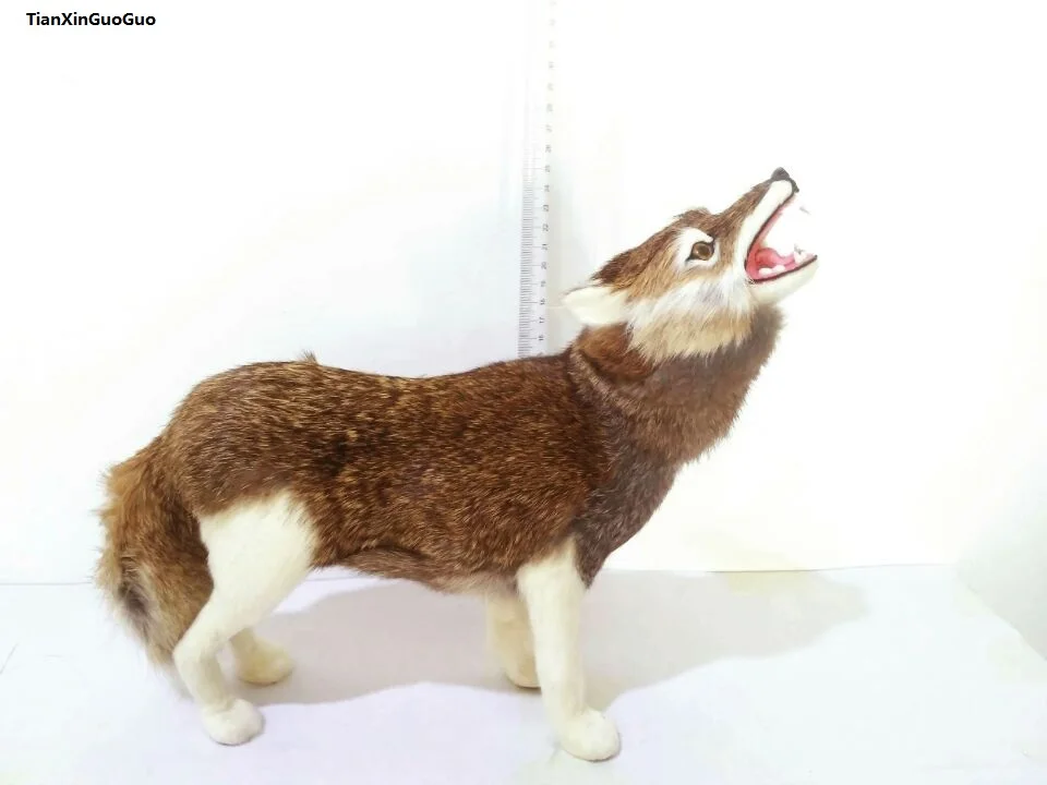 large 30x26cm simulation wolf hard model plastic&furs brown colour look up wolf prop,home