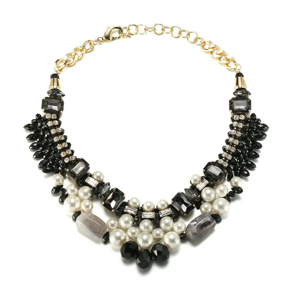 OSHUER ручной работы 3 цвета Мода Лето Стиль Чокеры ожерелье с хрустальными бусинами ювелирные изделия кулон - Окраска металла: BLACK
