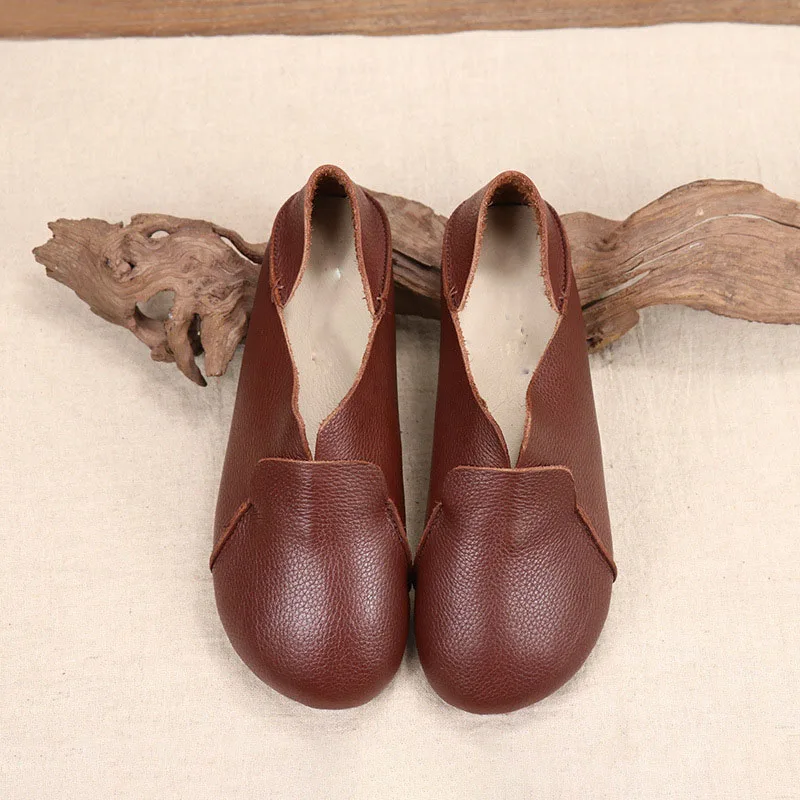 

Spring Sen female simple layer leather single shoes female retro round head shallow mouth soft bottom grandmother shoes casual s