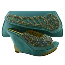 Kostenloser Versand Großhandel Italienische Passenden wasser grün Schuh und Tasche Set für Party 11 cm high heel size38-42 KK1-39