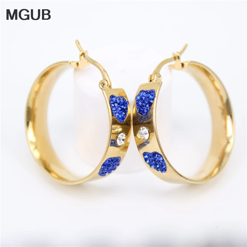 

Blue black pink rhinestone earrings 30mm outer diameter 8mm wide surface Net red hot sale European beauty LH648