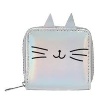 

Korean PU Leather Women Wallet Cute Cat Laser Small Coin Purse Female Student Zipper Purse Credit Card Holder Carteira Feminina