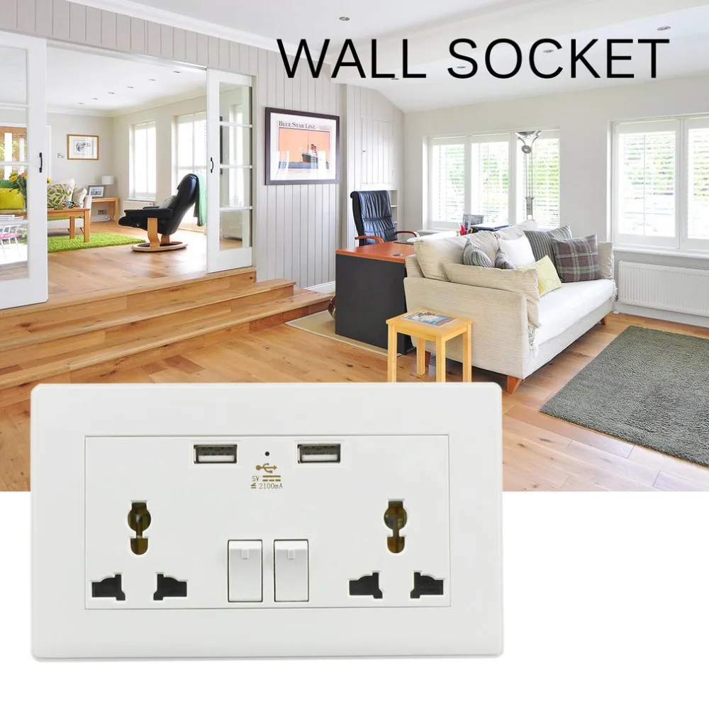 

2 Gang 2USB 2000mA Home Wall Charger Adapter Socket Dual USB Port Outlets Plate Panel Universal Plug White