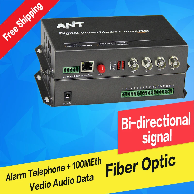 

Fiber optic Video Audio Data Alarm Ethernet Digital Transmitter & Receiver Single Mode Single Fiber FC 20KM for CCTV 4CH