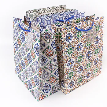 

12pcs Vintage flowers pattern gift paper bag with handle wedding party birthday decoration package