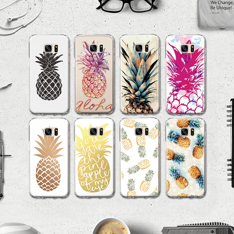 

For Samsung Galaxy S5 S6 S7 Edge S8 S9 S10 Plus S10e Grand Prime Note 4 5 8 9 Back Cover Tropical Fruits Pineapple Silicone Case