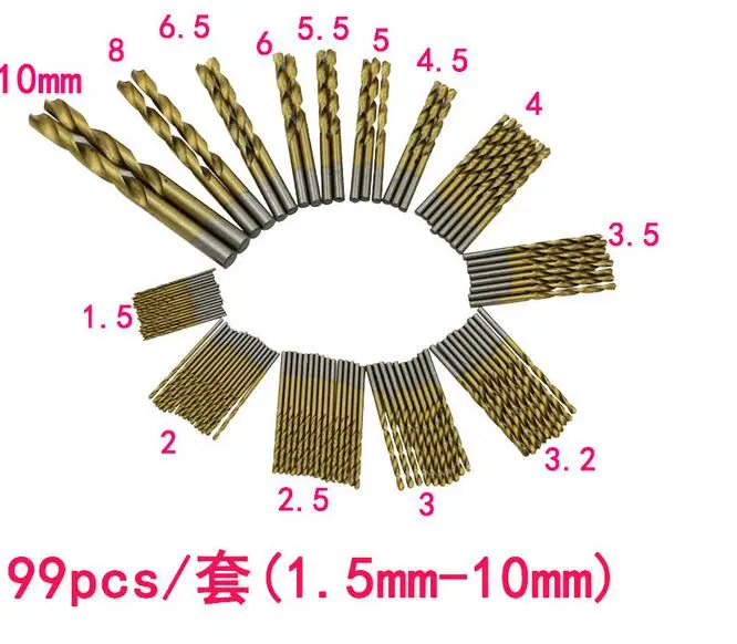 

99PC Titanium Coated HSS High Speed Steel Drill Bit Set Tool 1.5-10 mm For Meta DrillS FREE SHIP ml174