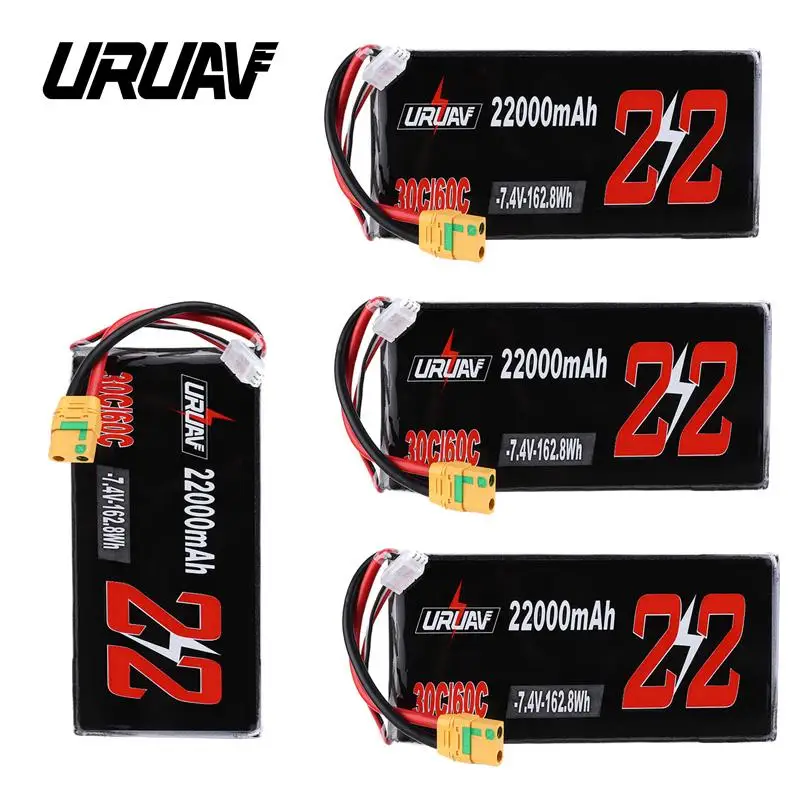 URUAV 7.4V 30/60C 22000mAh 2S XT90 Plug Lipo Battery for RC Drone Quadcopter Agriculture Drone Spare Parts Accessories DIY