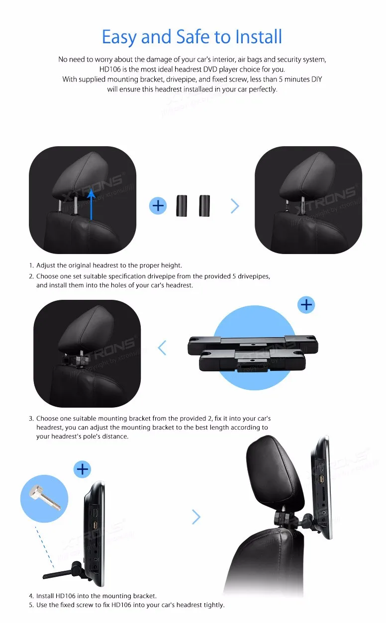 Excellent 10.1" Touch Button Headrest Car DVD Car Headrest DVD Car Headrest Monitor DVD with Built-in HDMI Port & 1024*600 Resolution 17