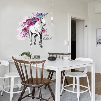 

3d beautiful unicorn wall sticker home decor removable living room cartoon horse wall decal