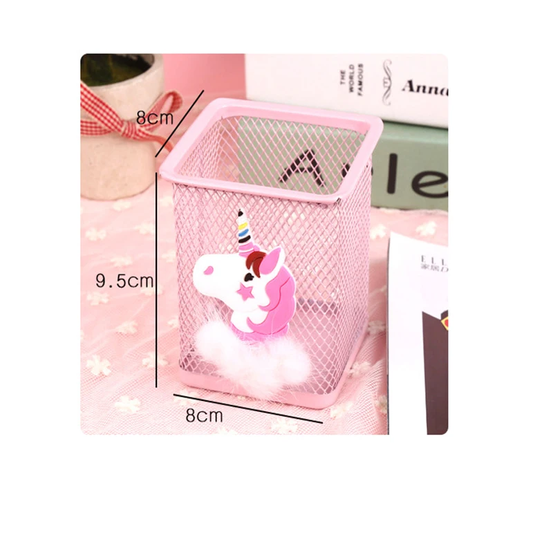 Pink Unicorn Cactus Flamingo Square Desktop Pen Holder Office School Metal Makeup Brush Storage Case Desk Pen Pencil Organizer