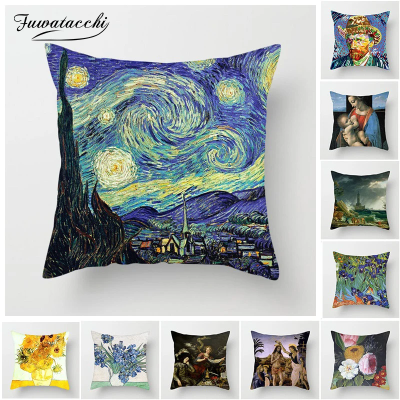 

Fuwatacchi Sunflower Cushion Covers Starry Sky Pillow Covers for Sofa Home Chair Decoration Van Gogh Painting Pillowcases 45*45