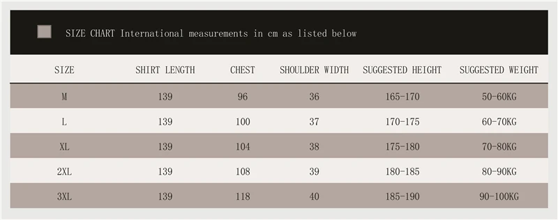 Chef Uniform Size Chart