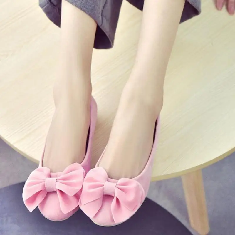 

Women Flat Loafers Lady Ballet Flats Sweet Bow Pointy Toe Casual Boat Shoes Women's Flats Solid Flock Ballerina Flat Shoes 35~40