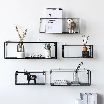 

Iron Art Wall Shelf Nordic Creative Wall mount Storage Rack Living Room Bedroom Home Organizer Holder
