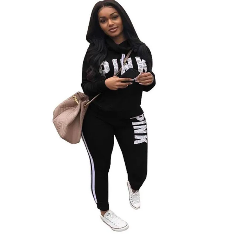 

5 COLORS Fashion sexy women casual Long sleeve letter pink Print two pieces suits casual nightclub party tracksuit S3266 S-3XL
