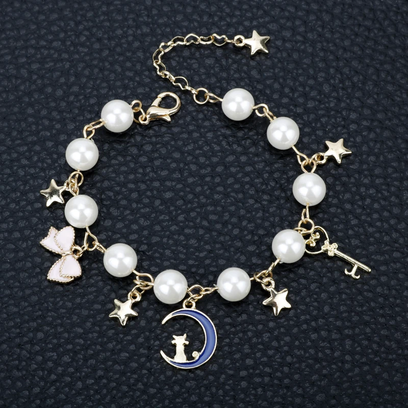 

dongsheng Jewelry Sailor Moon Charm Bracelet Cardcaptor Sakura Blue Moon Cat Star Bow-knot Crystal Imitation Pearl Bangle -25