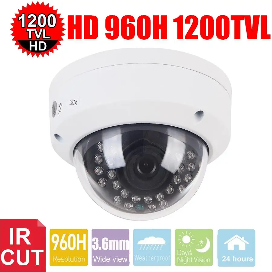 

Vanxse CCTV 1/3 SONY CMOS 960H 1200TVL HD 24LEDs IR-CUT 3.6mm Armour Dome Security Camera Surveillance