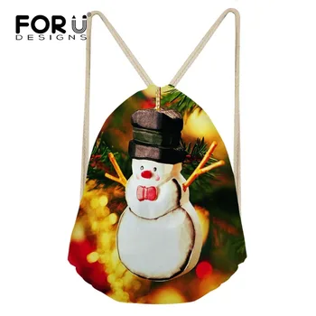 

FORUDESIGNS Cute Snowman Drawstring Backpack Shopping Bag for Kids Girls Boys Student Book Bag Christmas Party Bags Supplies
