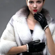 Осенне-зимние модные импортные черные перчатки из овчины с белой бабочкой, перчатки из натуральной кожи для женщин AG-11'