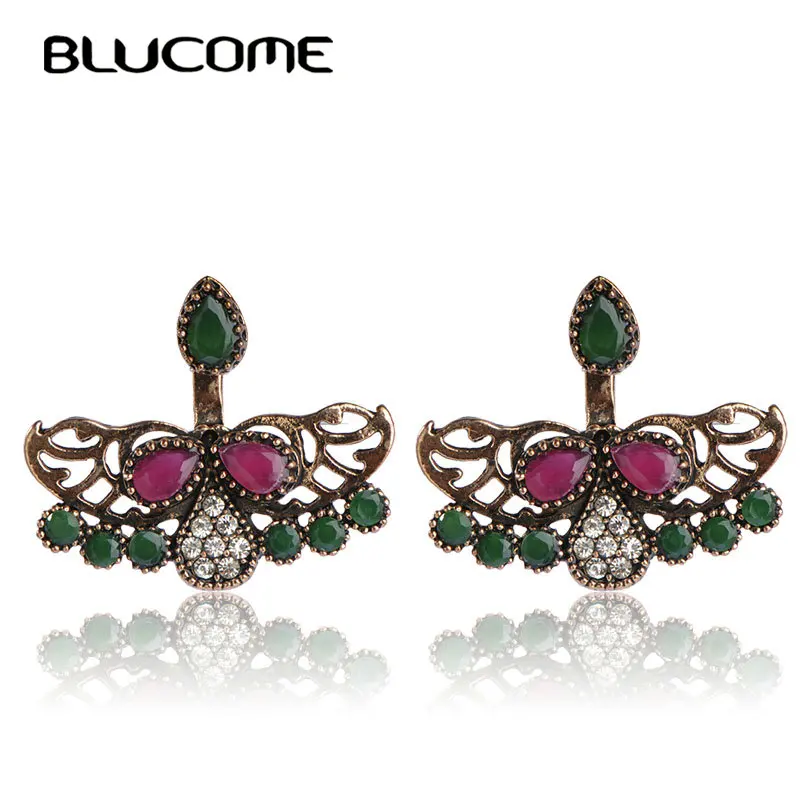 

Blucome Clearance Specials Vintage Turkish Stud Earrings Hollow Out Wing Resin Jewelry Crystal Women Party Daily Ear Accessories