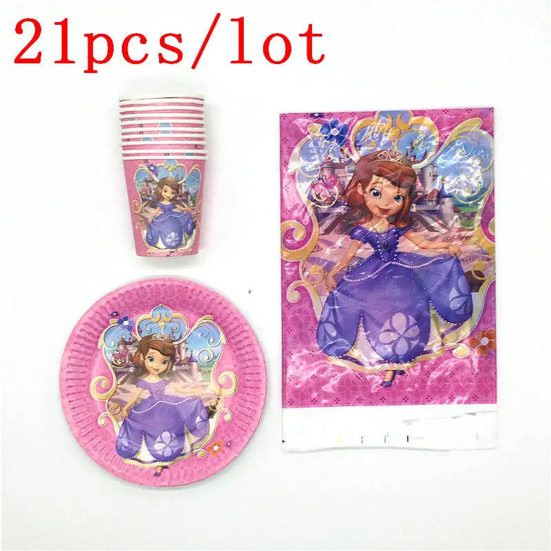 

Princess Sofia Theme Birthday Party Decor Paper Cup Plate Tableware Set Baby Shower Party Supplies Disposable Sets Tableware