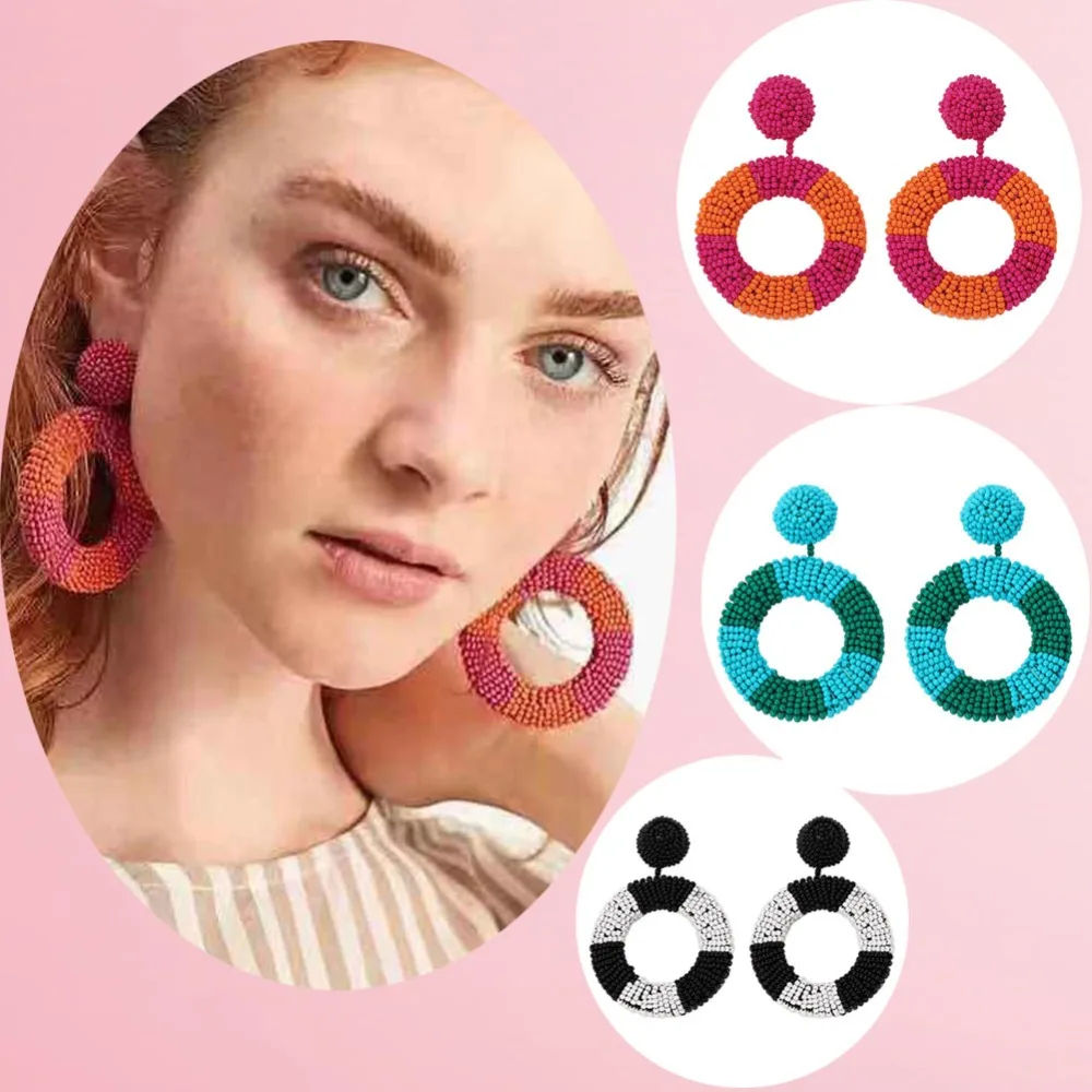 

Girlgo Bohemian Fashion Beads Summer Round Drop Earrings For Women Wedding Dangle Statement Earrings Jewelry Women Gifts Bijoux