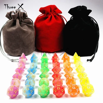 

6 Sets 2 Color Mix Color Glow In The Dark Dice D4 D6 D8 D10 D10% D12 D20 for DND ,portable Dice with Number