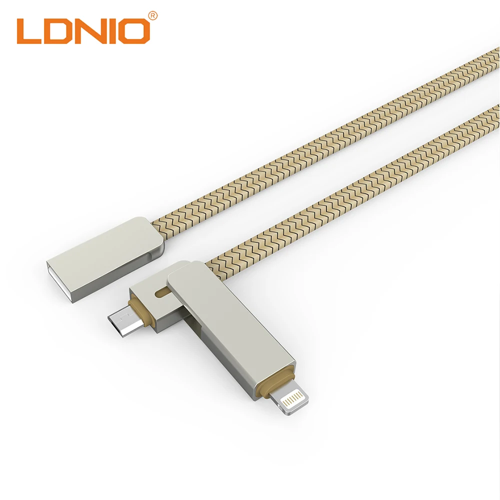 

LDNIO 2 In 1 USB Cable For Mobile Phone Micro/Lightning Plug Zinc Alloy Data Transfer Quick Charge USB Cord Adapter Connector