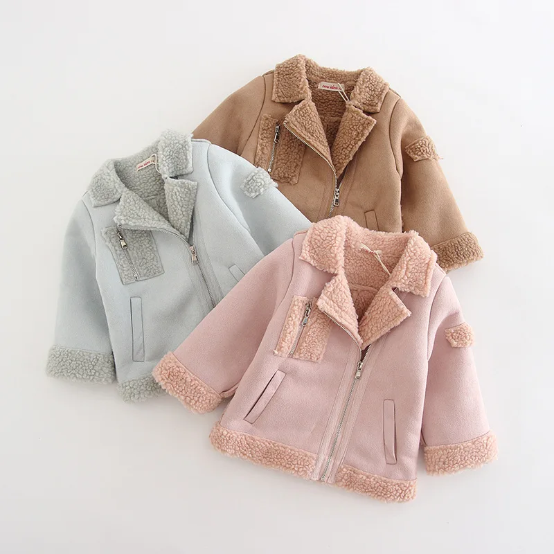 Baby Infant Kids Deerskin Velvet Thickened Thermal Jacket Fall Winter New Little Girls Lamb Velvet Coat Children's Clothes B196