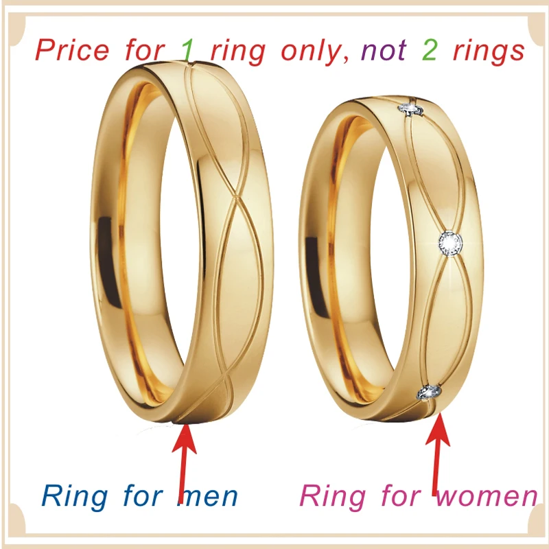 Gypsy Setting Gold Color Wedding Band Engagement Couples Rings pair Men Women's rings anel ouro anillos 6pcs cz stones (6)