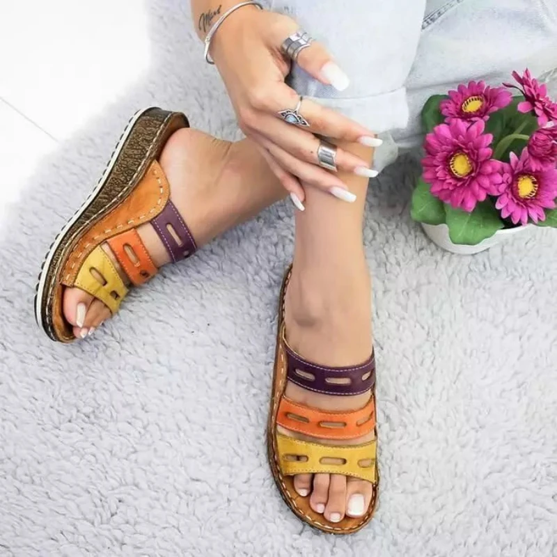 

2019 Summer Women's Slipper Footwear Peep-Toe Shoes Woman High-Heeled Platform Sandals Casual Wedges Shoes for Women Rome Shoes